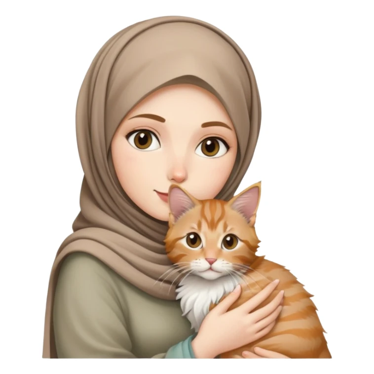White girl wearing hijab holding nude mainecoon cat sticker
