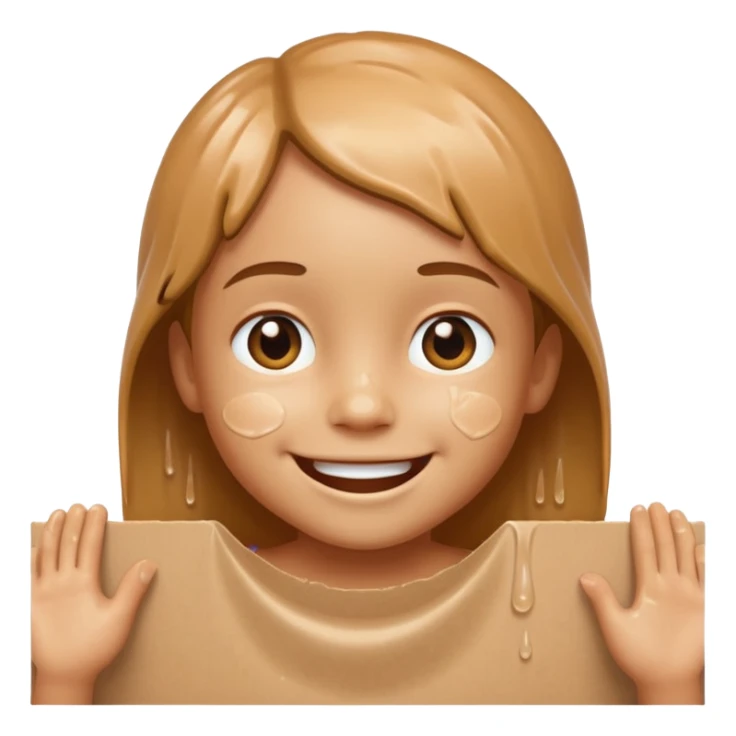 a child with wet cardboard skin tone, smiling sticker
