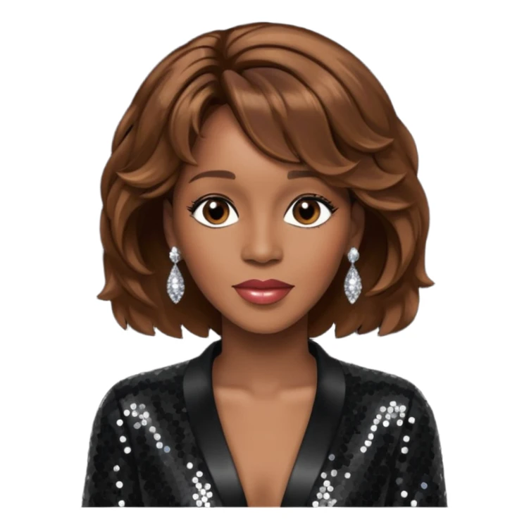 Whitney Houston with brown hair, black sequin outfit sticker