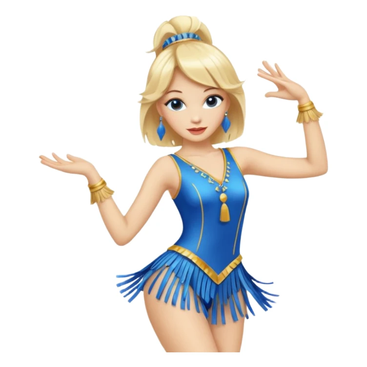 blue jazz style dance costume with tassels on blonde sticker