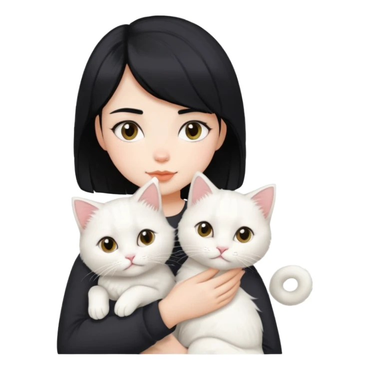 Short black hair handsome girl holding two white longhair cat sticker