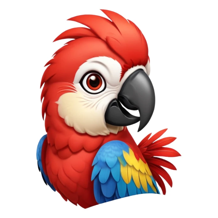 cinematic-cute-macaw-portrait-emoji,-head-tilted-playfully-and-inquisitively,-with-a-dazzling-red-plumage-and-round,-sparkling-eyes-filled-with-charm,-simplified-yet-irresistibly-adorable-features,-highly-detailed sticker
