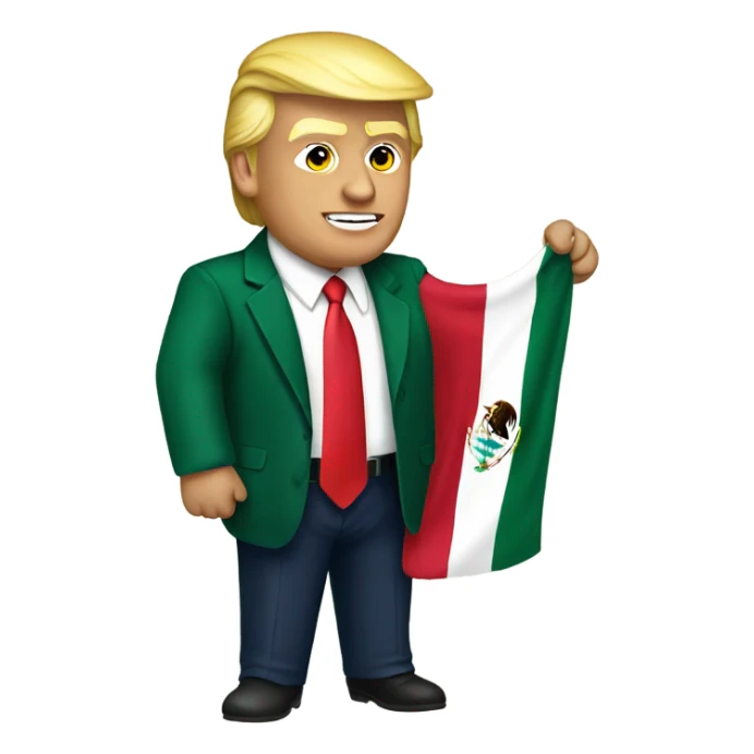Donald Trump holding a Mexico flag sticker