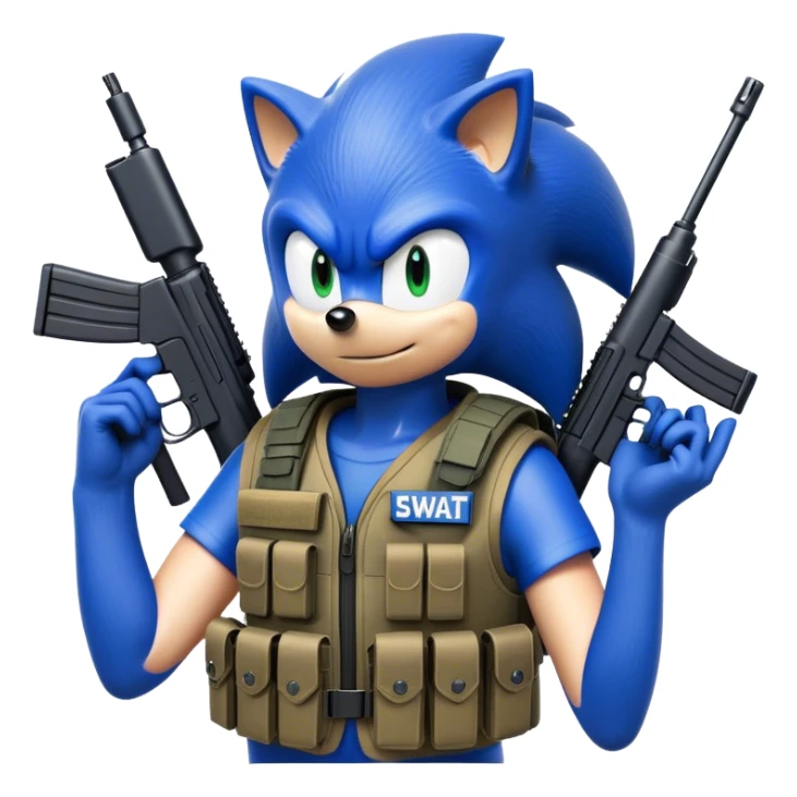 Sonic the hedgehog on swat with a rifle sticker
