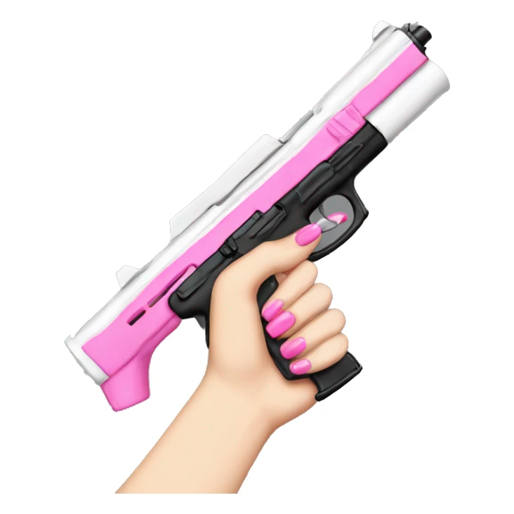 White girl hand with black nails holding a pink gun sticker
