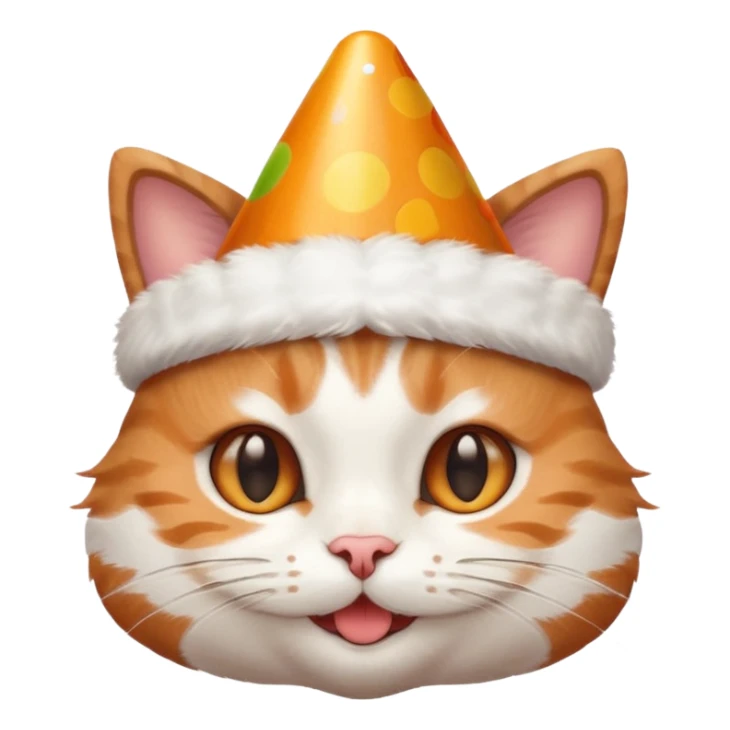 Create cute cat face wearing birthday cap and happy sticker