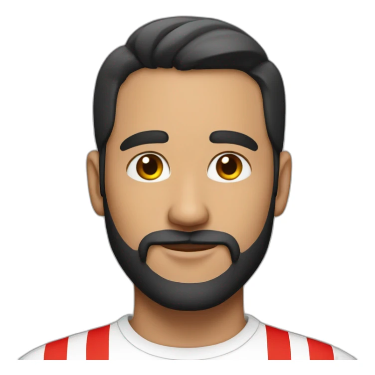A latin man 30 years old with a beard wearing a white shirt with vertical stripes in red, white and black sticker