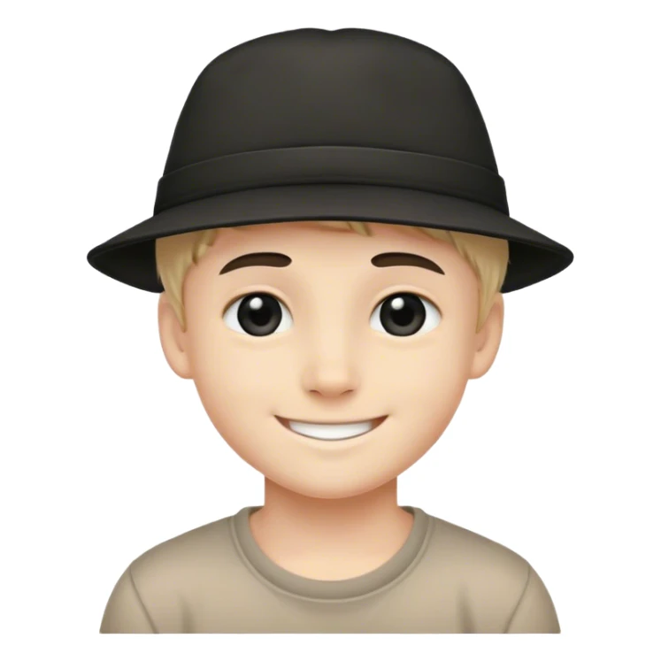smiling boy in hat with all black eyes  sticker