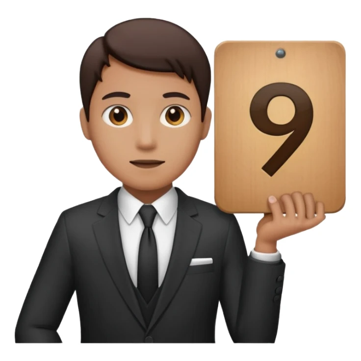 single person in a suit holding a sign with the number 9 sticker
