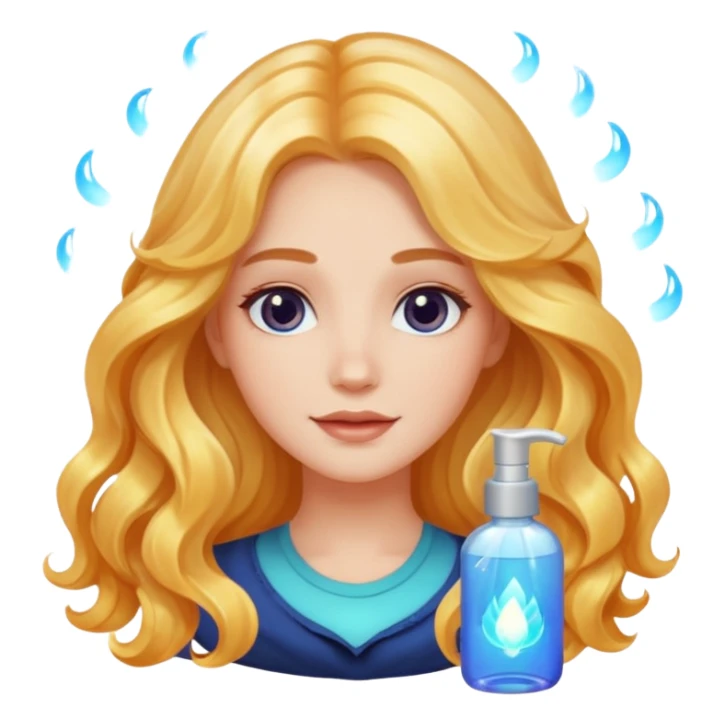 menina branca com cabelos longos ondulados cuidando dos cabelos e brilho ao redor sticker