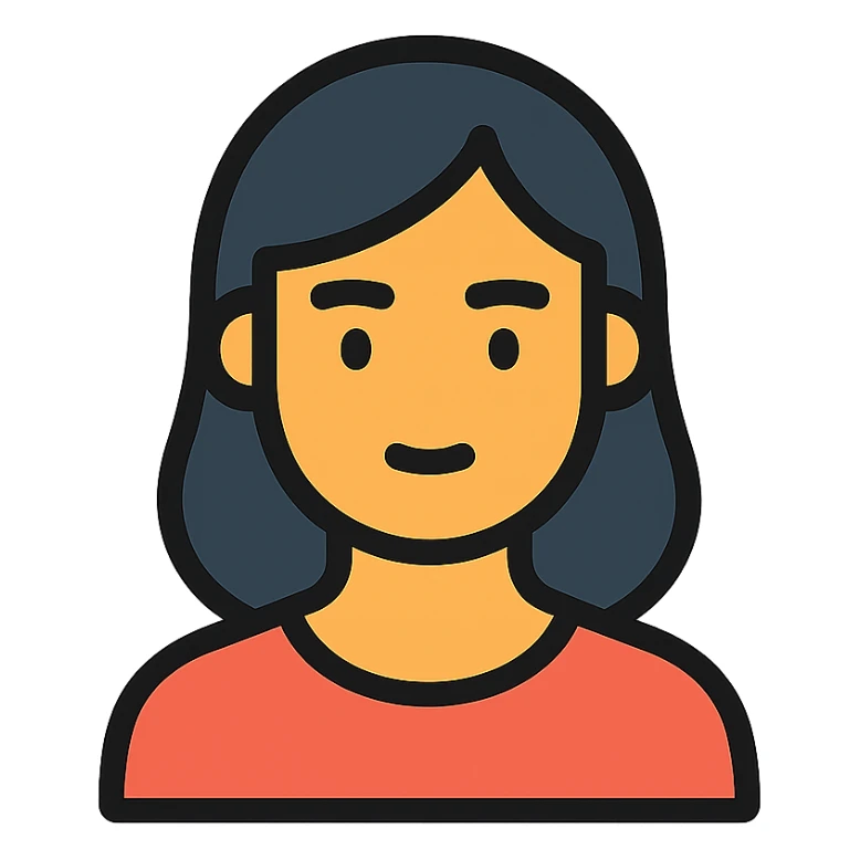headshot of a dark haired woman, icon style, color outlined sticker