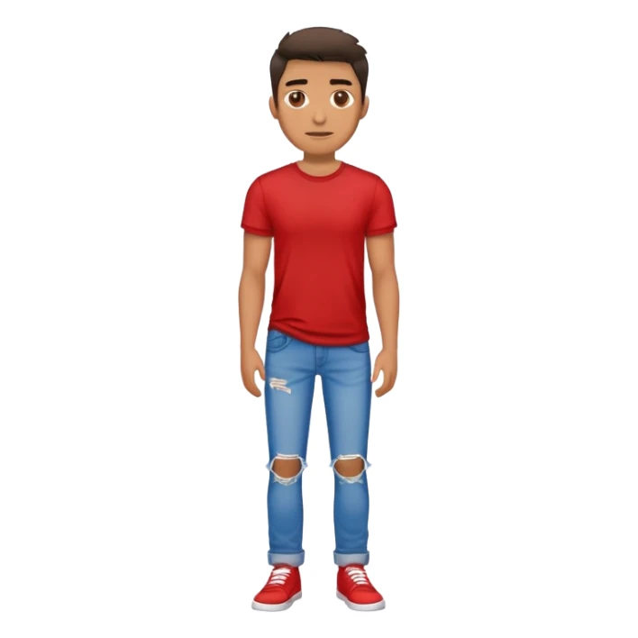 a man in a red shirt and blue ripped jeans sticker