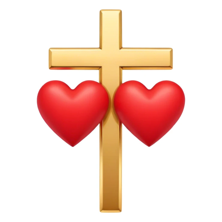 TWO red  hearts around a simple gold cross  sticker