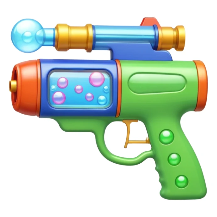 foam blaster gun object icon, shoots bubbles and foam, glossy plastic, colorful design, 3D cartoon, mobile game icon style, centered, clean background, soft shadow, no text, no watermark
 sticker