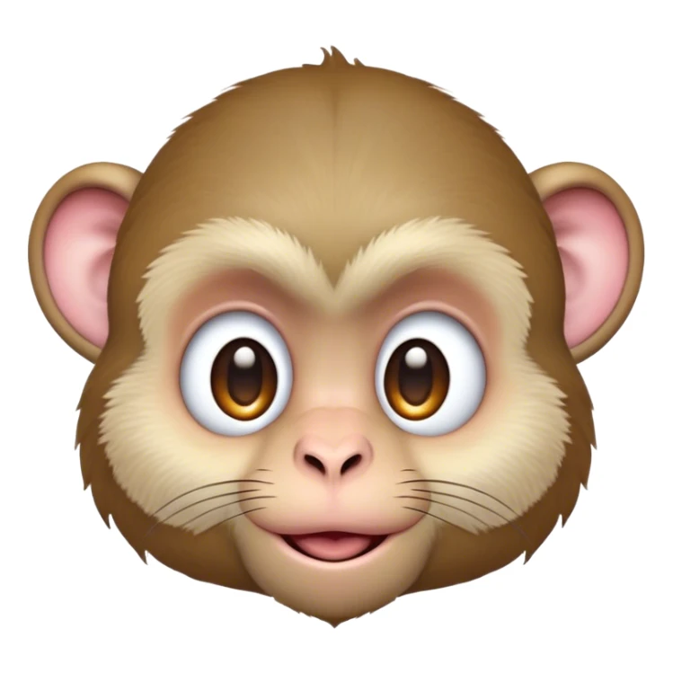 Cinematic Cute Macaque Portrait Emoji, Head tilted playfully and inquisitively, with a charmingly mischievous face accented by soft, fuzzy fur and round, sparkling eyes filled with curiosity, Simplified yet irresistibly adorable features, highly detailed, glowing with a warm, friendly glow, high shine, affectionate and lively, stylized with a touch of primate whimsy, bright and endearing, soft glowing outline, capturing the essence of a playful macaque that seems as if it could jump out of the screen into your arms! sticker