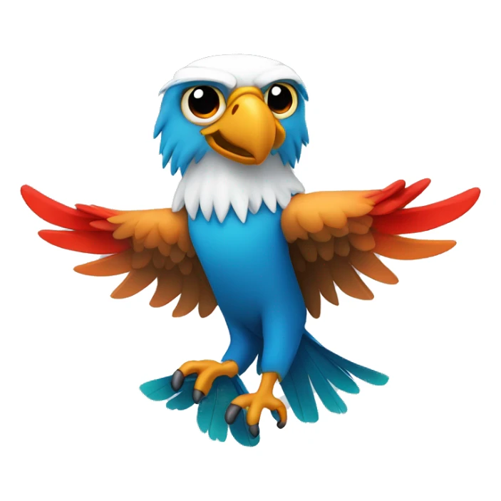create a blue eagle with colorful wings in the colors: orange, red and green. This eagle has to be holding a white mug. sticker