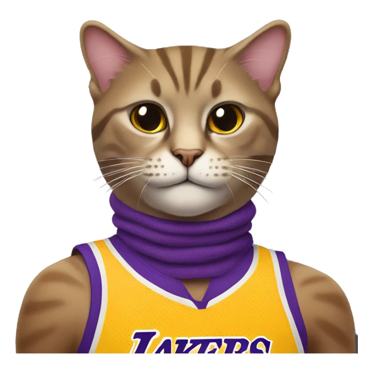 Cat wearing lakers jersey doing a side eye sticker