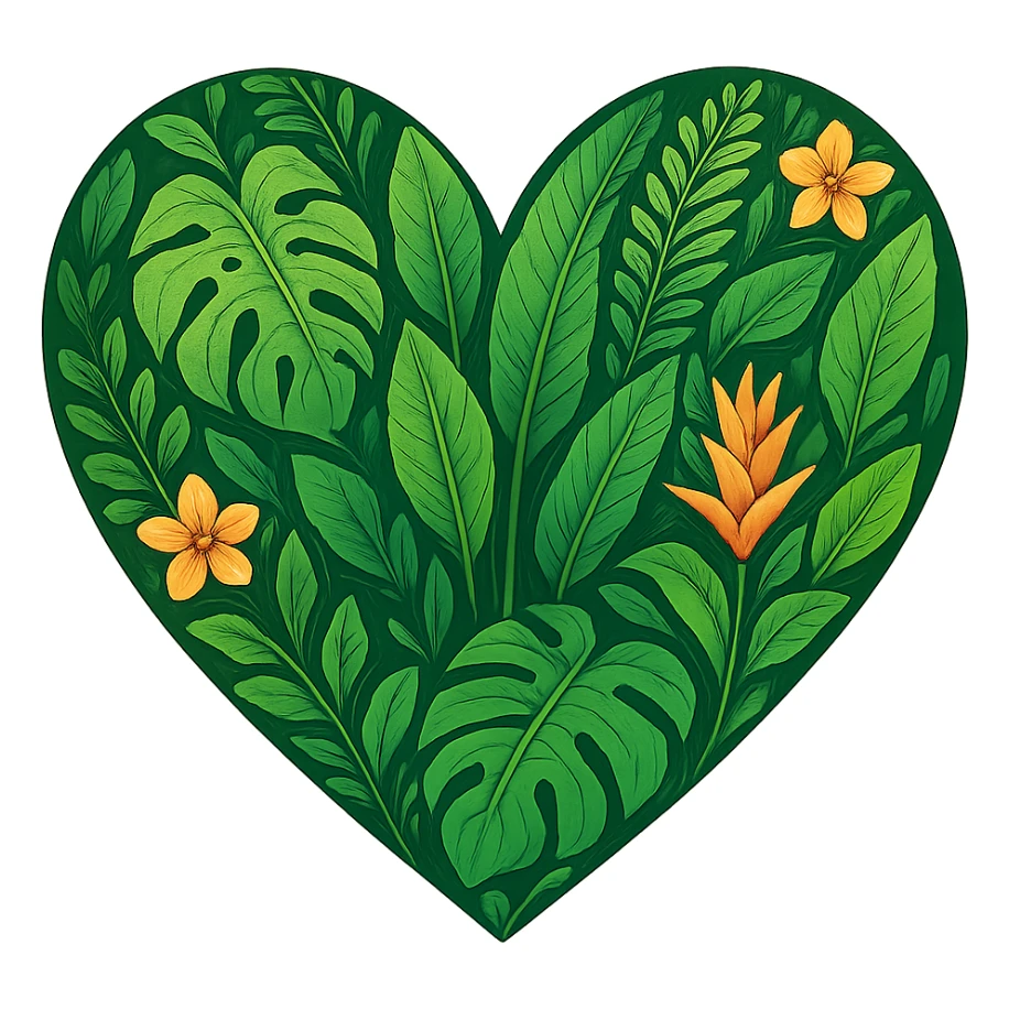 heart with a rainforest theme, clean digital illustration sticker