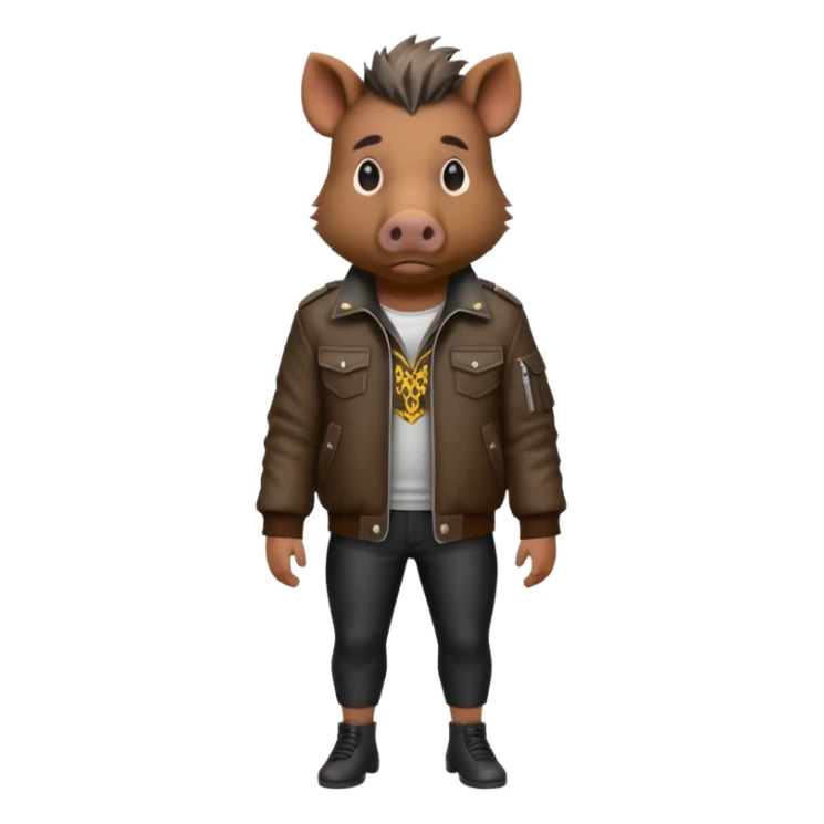 wild boar, punk hair, full body, stading, jacket sticker