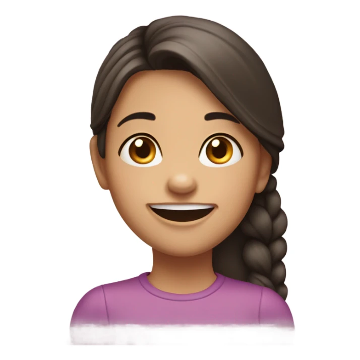 Young girl with straight, dark brown hair, smiling but missing her front tooth  sticker