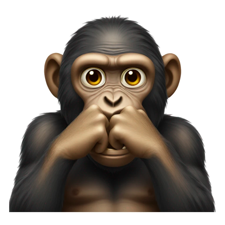 Ape emoji that is holding his hands in front of his mouth sticker