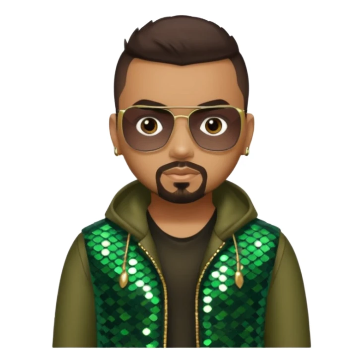 Sean Paul with dark brown hair, olive sequin outfit sticker