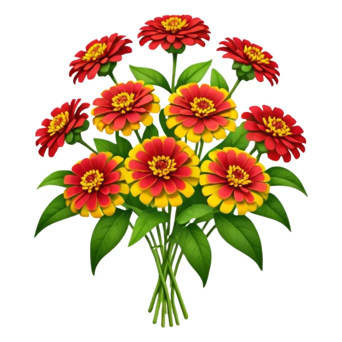 bouquet red Yellow Zinnia, luxuriant, stem, leaf sticker