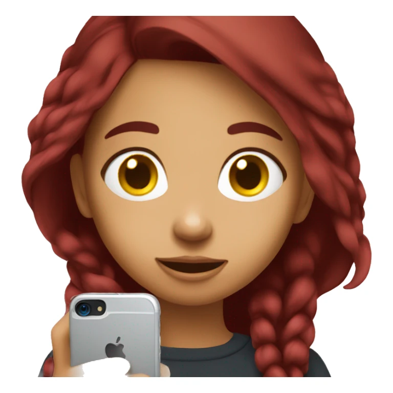 A girl with maroon hair is looking at her phone sticker