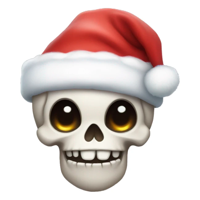 Cute, happy little skull wearing a big fluffy Santa hat. sticker