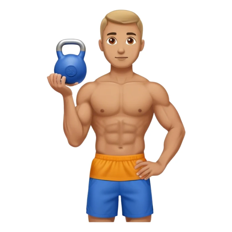 athletic man with blue shorts holding kettlebell sticker