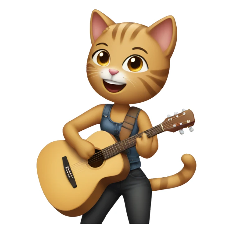 girl cat dancing and playing acoustic guitar sticker