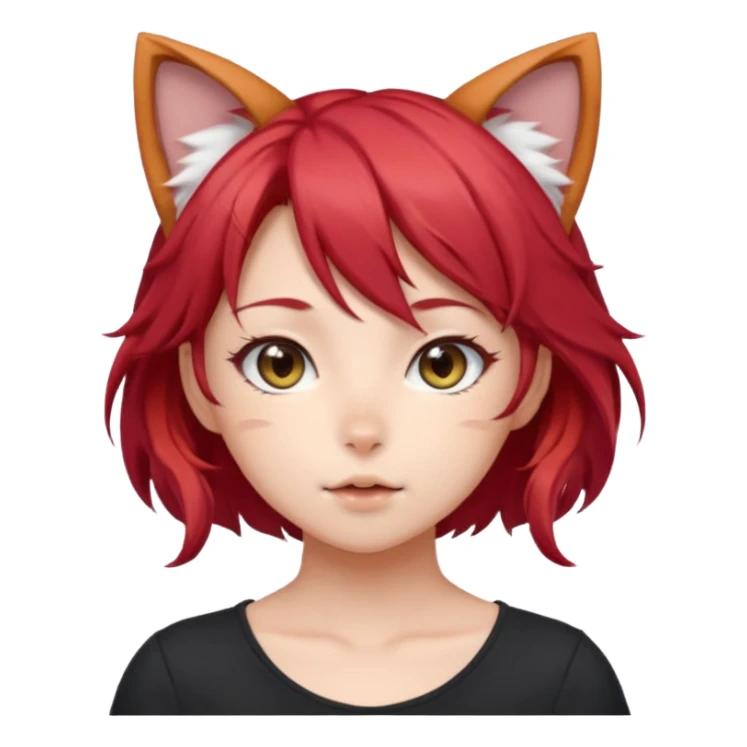 cute anime girl with cat ears, red blowing hair sticker