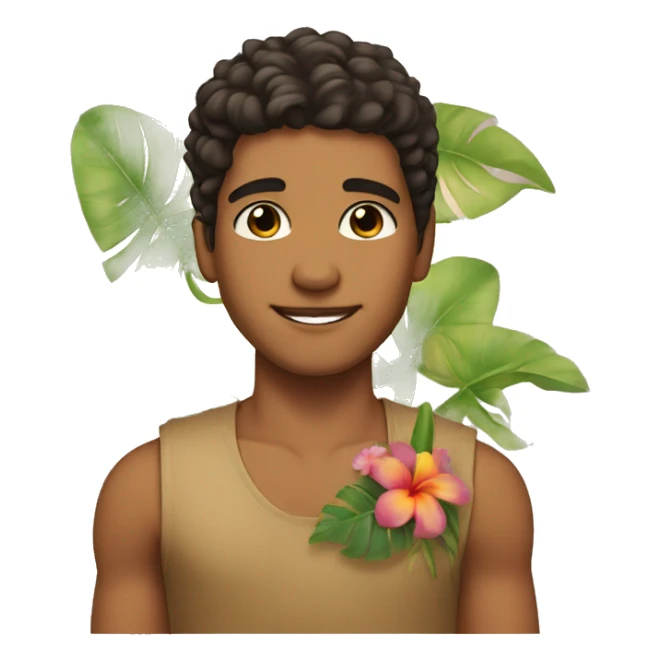 Tropical tan boy with long lashes and brown eyes with a flower in left ear  sticker