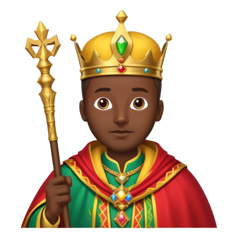 proud Ethiopian king dressed in colorful royal robes, holding a scepter sticker
