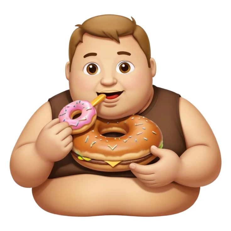 Fat guys eating a donut and a hamburger in the other hand  sticker