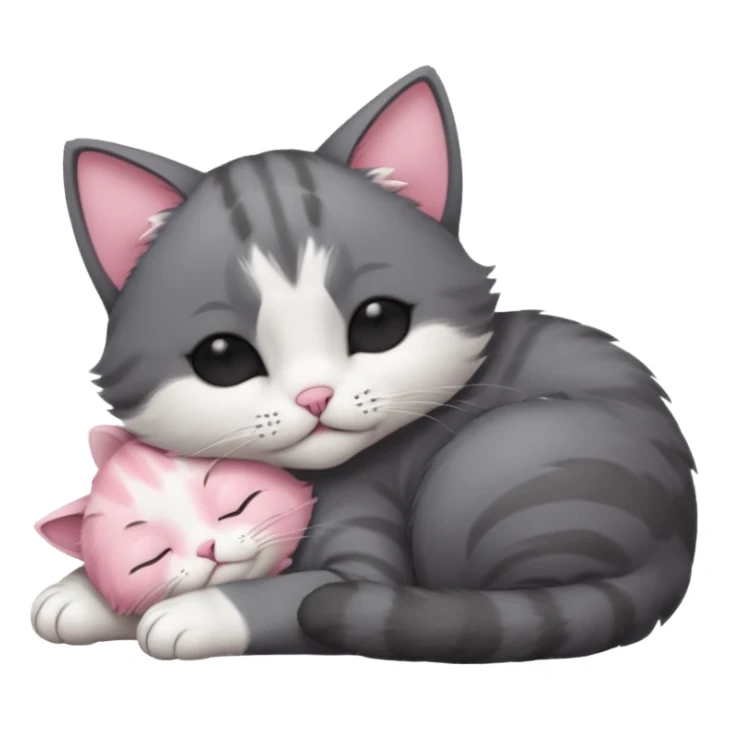 dark grey and white small cat with his eyes closed, leaning his head on his paw while leaning on his elbow lying down sticker