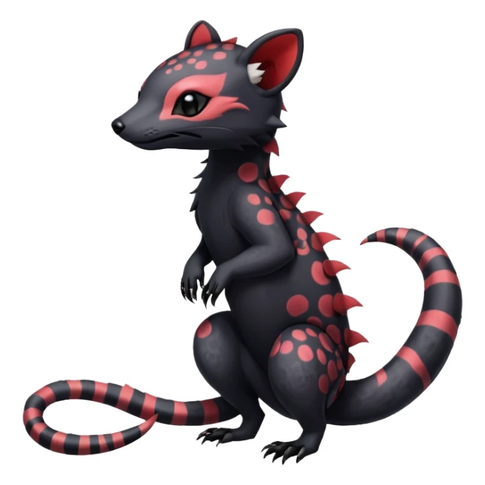 Rare warm-colored exotic edgy cute epic aesthetic spooky dark gothic colorful Salandit-Civet-species-Fakemon-hybrid-creature, with beautiful intricate markings, full body sticker