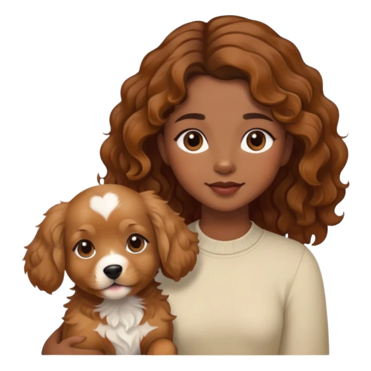 Morena da pele parda cabelo ondulado e cachorrinha peluda caramelo  sticker