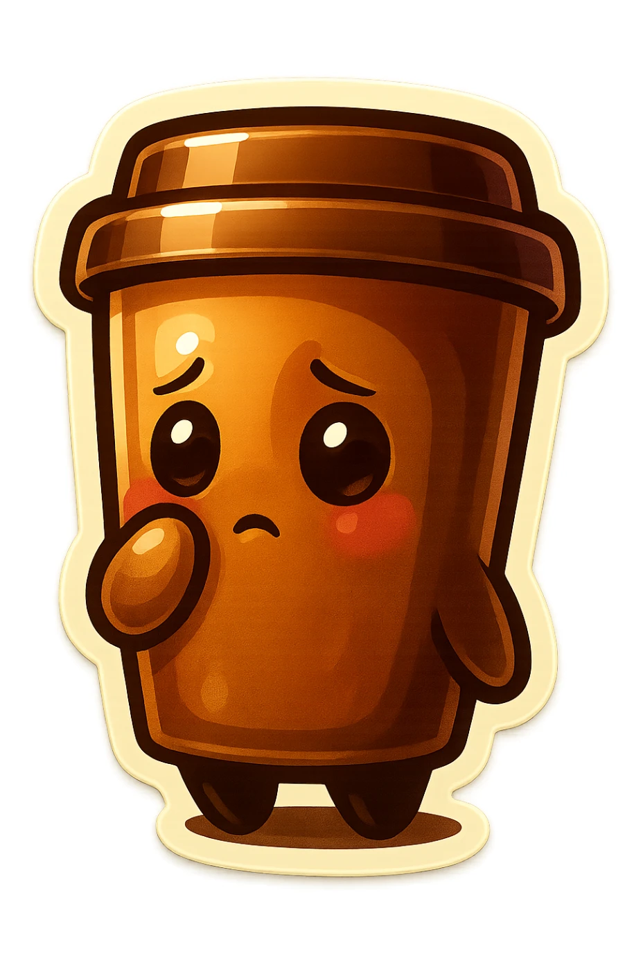 Tall coffee cup, shy, hiding sticker