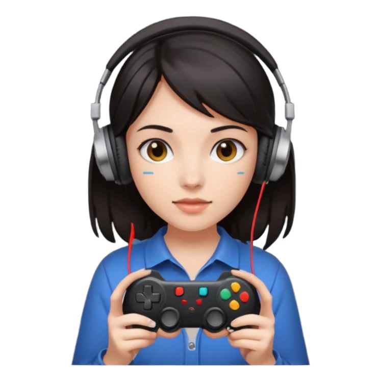 dark haired girl with headphones holding game controller sticker