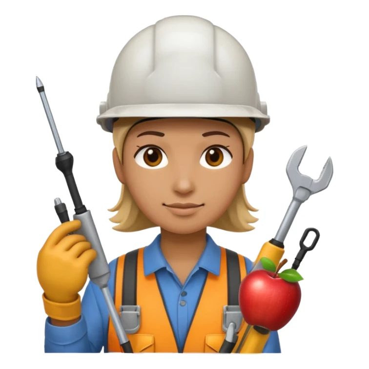 worker wearing helmet and electromechanical tools, apple emoji style, large sticker