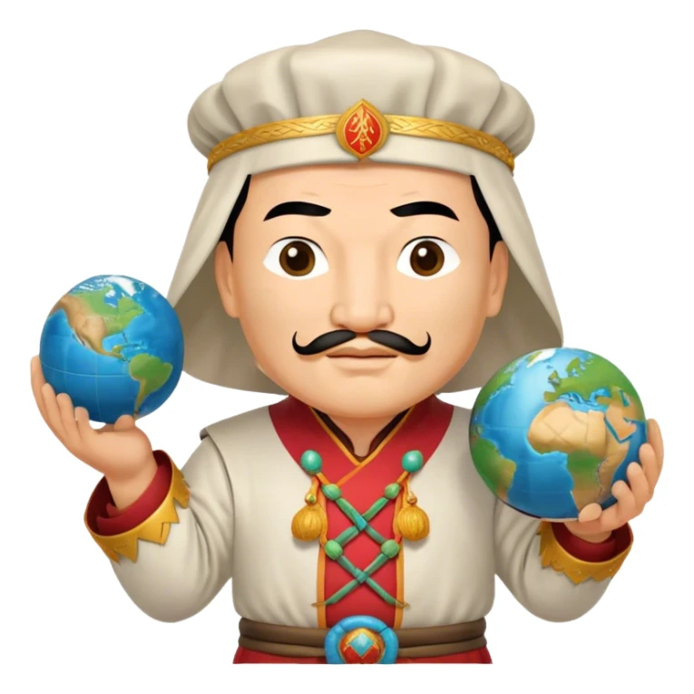 genghis khan in cook costume and holds a a globe with both hands sticker