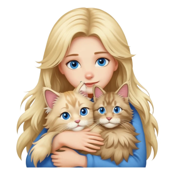 blonde girl blue eyes hugging a Maine Coon sticker