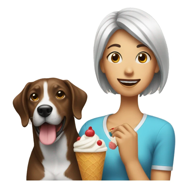 Women with dog with icecream sticker