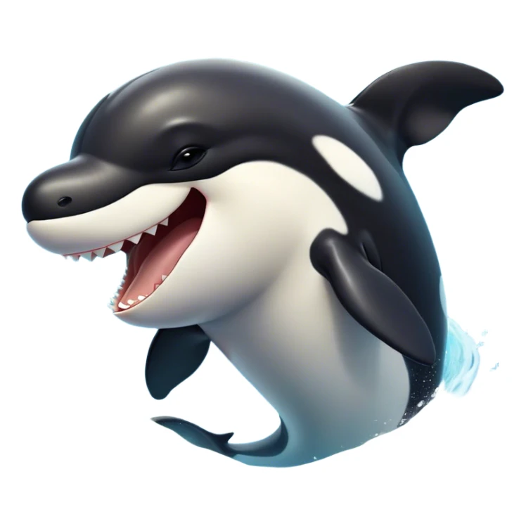 Cinematic Cute Yawning orca Portrait Emoji, Head tilted slightly with a dramatic, wide-open yawn, showcasing a sleek black-and-white body with gently relaxed fins and sleepy, half-closed eyes, Simplified yet irresistibly adorable features, highly detailed, glowing with a soft, cozy marine glow, high shine, relaxed yet expressive, stylized with a dash of whimsical deep-sea charm, soft glowing outline, capturing the essence of a drowsy yet affectionate orca that appears ready to stretch out in the waves for a nap! sticker