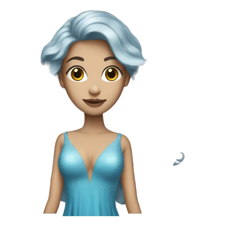 white woman with blue long hair and prom dress sticker