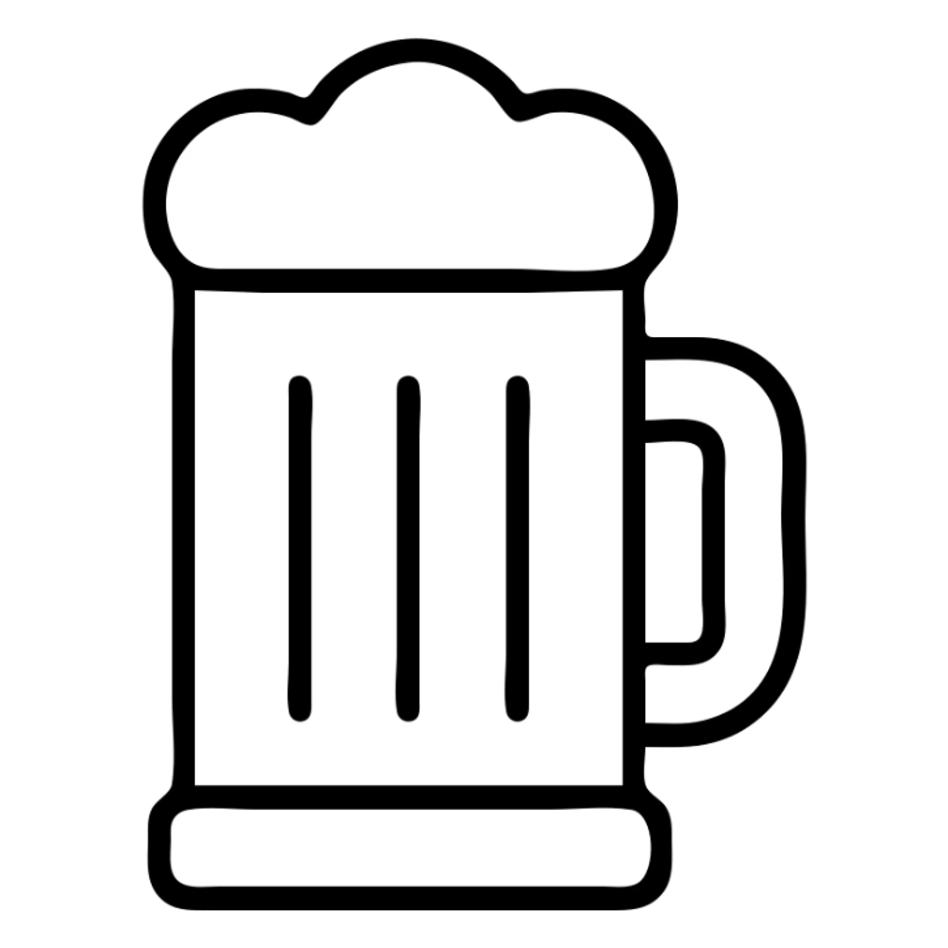 beer mug icon, outlined style, 1.5px line thickness, simple and clear sticker