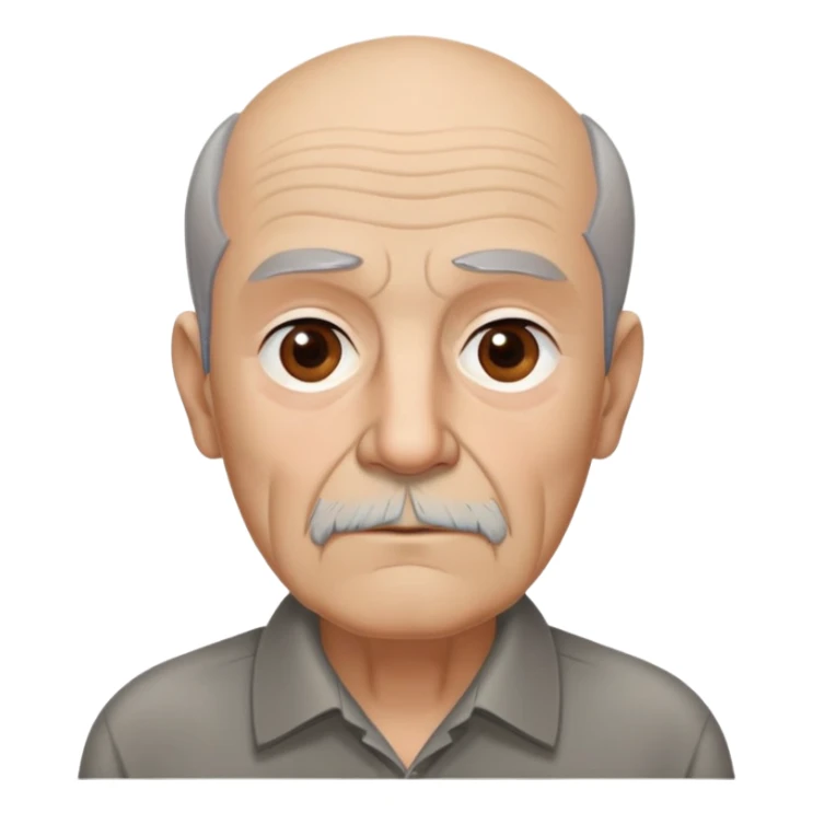 Elderly thin Puerto Rican man with light complexion. Narrow face with pronounced bone structure. Deep-set brown eyes, bushy eyebrows. Short brown hair, balding at front. Messy brown beard with gray streaks. Serious expression with age lines. Wearing a dark collared shirt that appears loose. sticker