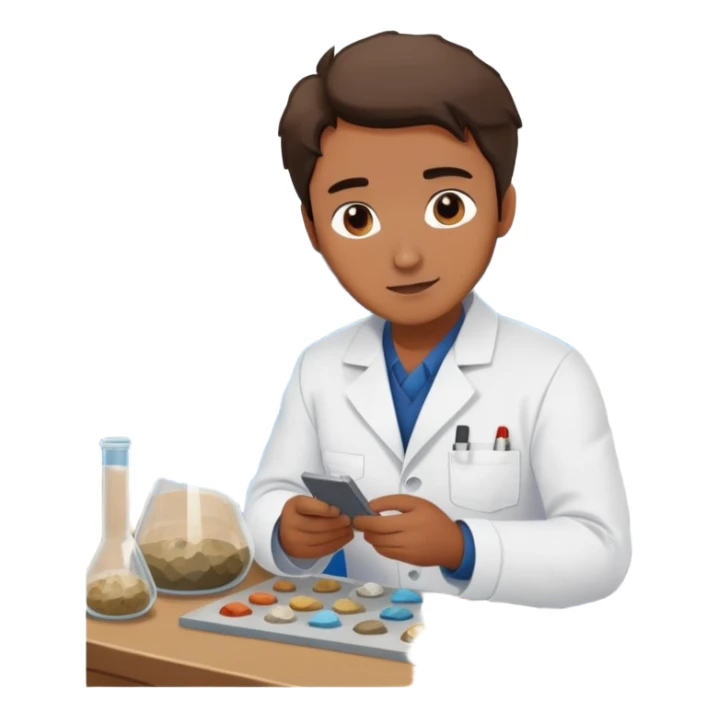 Marine geologist examining rock samples on deck of research vessel sticker