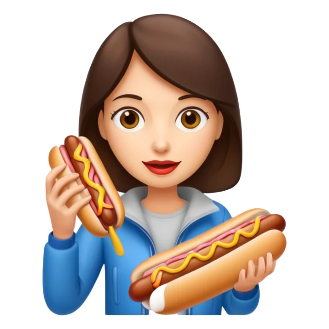 tourist brunette woman holding hot dog sticker